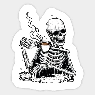 Cute Skeleton Drinking Coffee Sticker